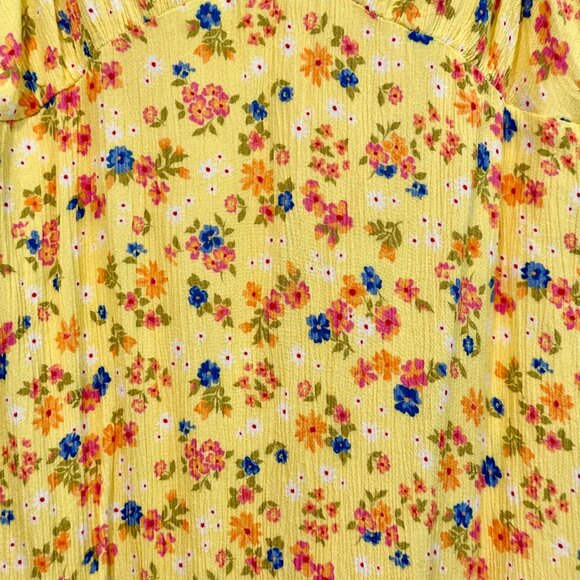 Billabong Sleeveless Mini Dress Yellow Floral V-Neck Tied Waist EUC Womens Large - Picture 9 of 9